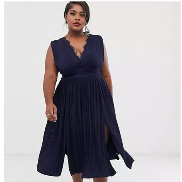 ASOS Curve Dresses & Skirts - ASOS CURVE NAVY PLEATED DRESS (24W)